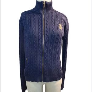 Lauren Ralph Lauren Cardigan Sweater Full Zip Navy Size M Preppy Academia